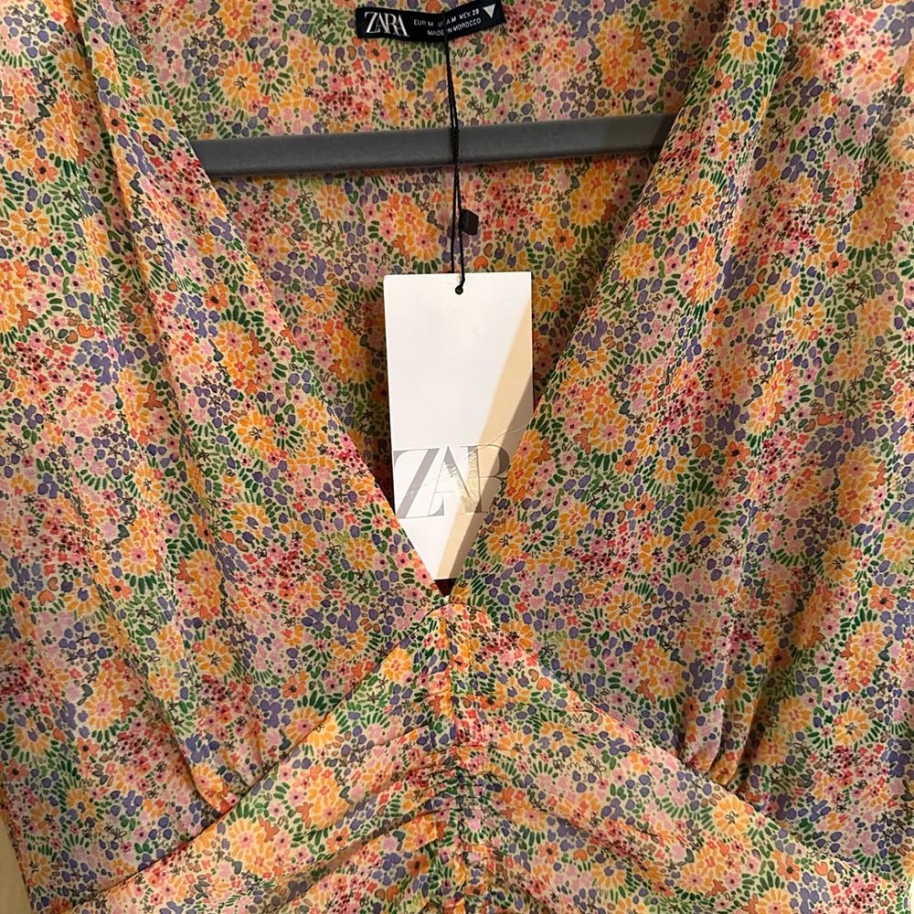 Zara floral print V-neck sleeveless draped dress - Picture 4 of 8